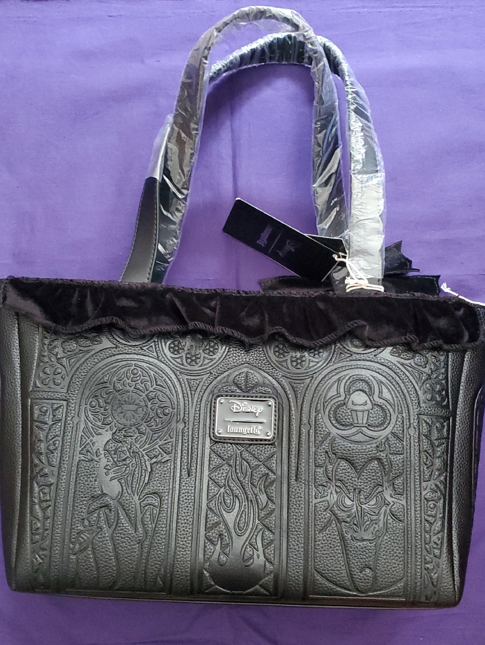 Loungefly Disney Black Embossed Gothic Tote with Velvet Trim (Hot Topic) - Picture 1 of 16